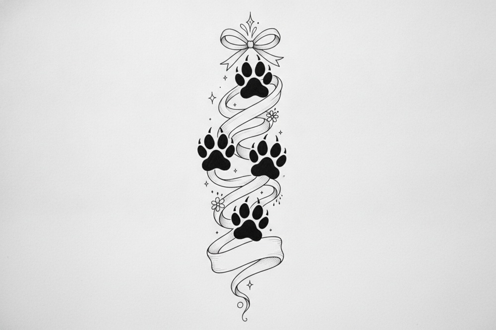 How Do You Arrange Multiple Paw Prints In One Tattoo?